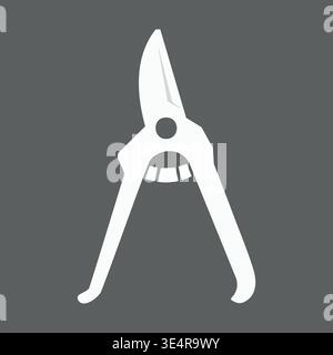 Simple silhouette illustration of white pruning shears with pointed blades and curved handles on a dark background. Stock Vector