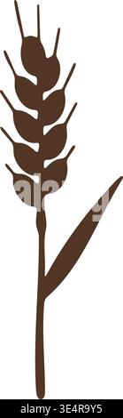 Minimal illustration of a single wheat stalk standing upright with detailed grain segments and one long leaf extending from the stem. Stock Vector