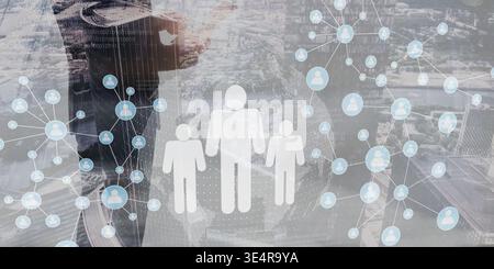 Social Network Analysis and Digital Community Connections. Stock Photo