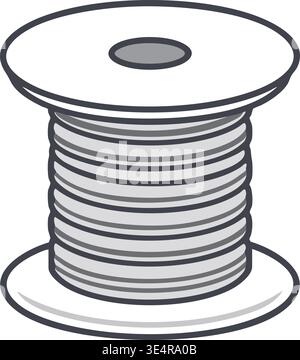Simple line illustration of a large spool of thread with tightly stacked winding layers and flat circular ends. Stock Vector