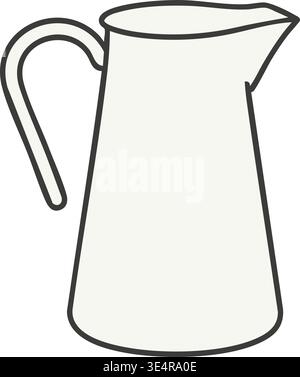 Simple line illustration of a tall ceramic water pitcher with a curved handle narrow base and pointed pouring spout. Stock Vector