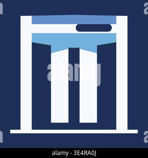Simple illustration of a tall blue rectangular package with an open top flap and narrow front opening detail. Stock Vector