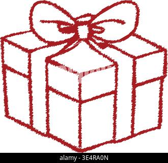 Simple line illustration of a square gift box wrapped with ribbon and topped with a large decorative bow. Stock Vector