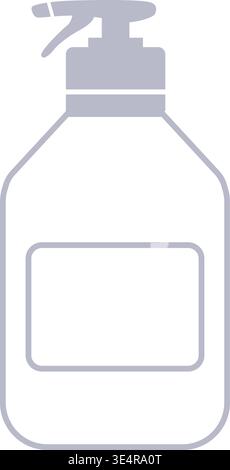 Simple line illustration of a clear pump dispenser bottle with a blank front label and pump top. Stock Vector
