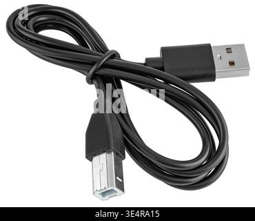 USB 2.0 Type-A to Type-B cable for connecting a printer, shown on a white background Stock Photo