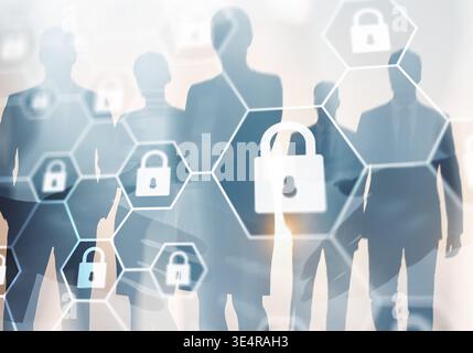 Secure structured business concept with locked elements and cybersecurity protection. Stock Photo