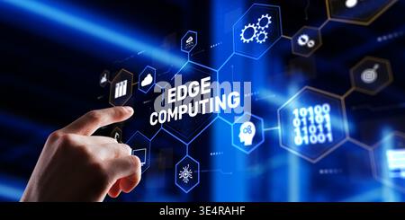 Edge computing technology with decentralized data processing and low-latency network solutions. Stock Photo