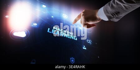Machine learning technology with neural networks and artificial intelligence data analysis. Stock Photo
