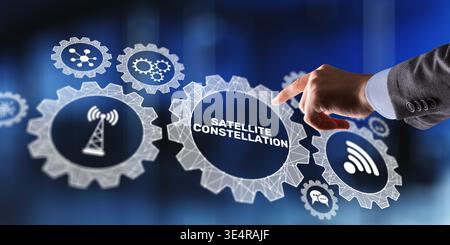 Mega Constellation Concept for Modern Space Communication Systems. Stock Photo