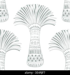Xanthorrhoea tree drawing in tribal style seamless pattern. Vector illustration. The Grass tree, native Australian endemic flora background Stock Vector