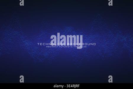 Abstract technology background. Blue particle wave. Digital data flow with glowing dots. Cyber sound waveform design. Futuristic network visualization Stock Vector