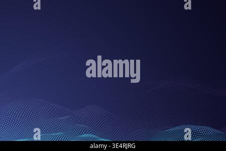 Abstract tech background. Particles wave landscape. Digital grid with glowing dots. Futuristic data visualization and network flow. Modern cyber Stock Vector
