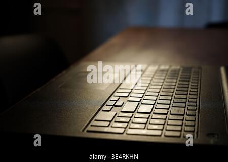 Home office workspace on a living room table Stock Photo