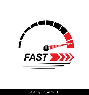 Fast and Speed Logo Symbol. Gauge Meter Icon. Speedometer Icon. Tachometer or Odometer Display. Vector Illustration. Stock Vector