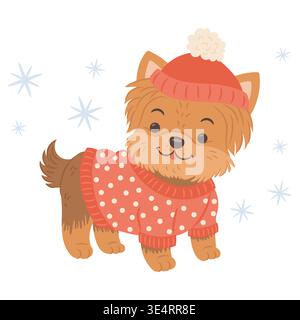 Cute yorkshire terrier dog in warm winter outfit Stock Vector
