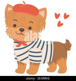 Cute yorkshire terrier dog in french outfit Stock Vector