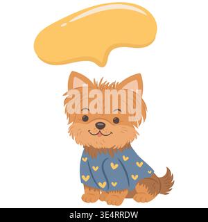 Cute yorkshire terrier puppy character with colourful speech bubble with empty space for text Stock Vector