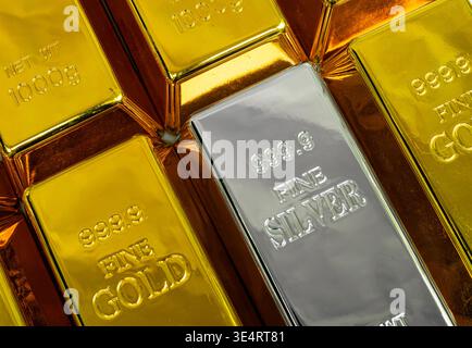 Fine silver and gold bar Stock Photo