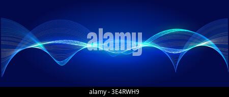 AI Wave Data Flow Digital Transformation Neural Firing Ray. Abstract Bio Technology Background with Glowing Waving Lines Stream. Neon Digital Light Stock Vector