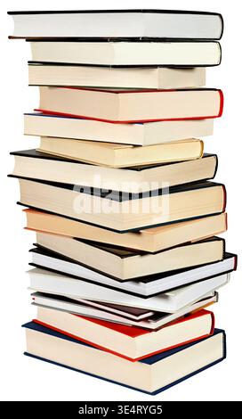 High stack of books isolated on white background Stock Photo