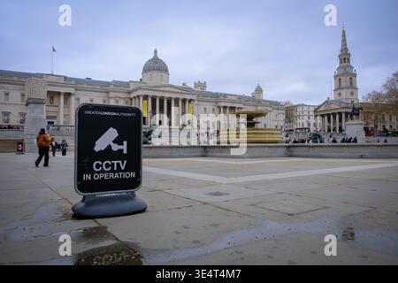24 March 2026 - London, UK - A CCTV camera surveillance warning sign in central London Stock Photo