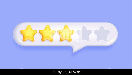 3d five star rating in text speech bubble. Negative 3 stars customer product rating review for apps,websites. Feedback,dissatisfied quality.Three elements for rating designation,hotels status. Vector Stock Vector