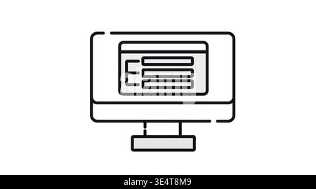 Desktop computer icon with website wireframe and UI design on screen, Stock Vector