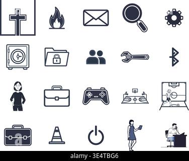 "A premium, extensive collection of professional vector line and glyph icons specifically curated for diverse business, modern technology Stock Vector