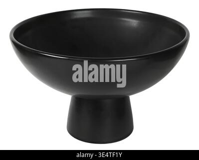Black ceramic pedestal bowl isolated on white background Stock Photo