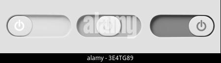 3D toggle switch with realistic shadow and neumorphic design. Grey slider button with start icon for UI interface, apps and web controls with smooth switching action. Stock Vector