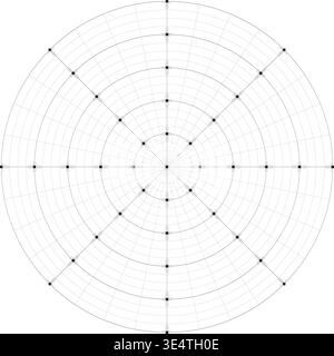 Black line radial dense grid texture with cell corners and squares on white background. FUI science round grid backdrop. Math or technological Stock Vector