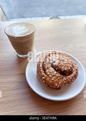 Coffee and Cinnamon Bun, Gothenburg, Sweden Stock Photo