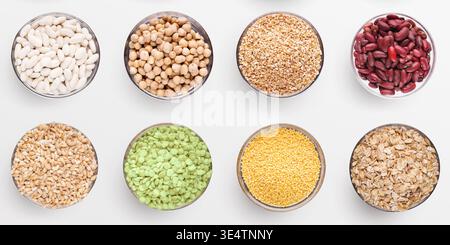 Collection of different groats isolated on white background Stock Photo