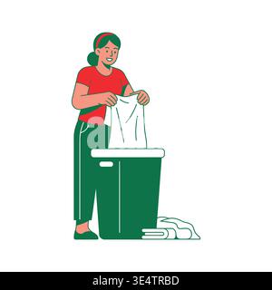 A woman putting a bag in a recycling bin Stock Vector