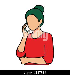 A woman talking on the phone with a concerned expression Stock Vector