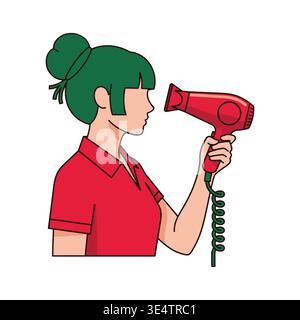 A woman using a hair dryer Stock Vector