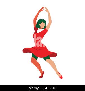 A woman in green shirt using a red vacuum cleaner Stock Vector