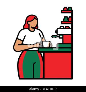 A cartoon woman rolling out dough on a kitchen counter Stock Vector