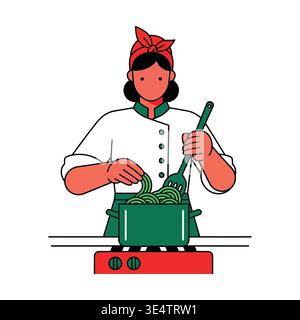 Woman talking on the phone in a red shirt and green skirt Stock Vector