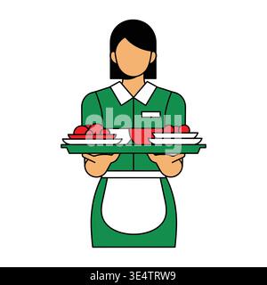 A woman standing behind a counter Stock Vector