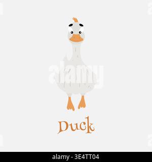 Adorable cartoon illustration of a white duck. Vector illustration Stock Vector