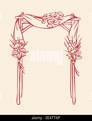 Hand Drawn Wedding Arch with Flowers. Elegant Vector Line Art Illustration Stock Vector
