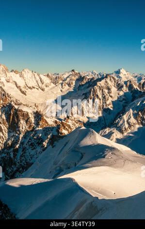 Impressive mountain scenery from the Aiguille du Midi in the French alps. Stock Photo