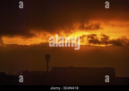 Sunset with dramatic clouds. Stuttgart, Baden-Wuerttemberg, Germany Stock Photo