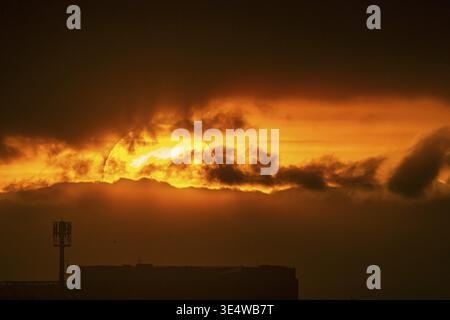 Sunset with dramatic clouds. Stuttgart, Baden-Wuerttemberg, Germany Stock Photo