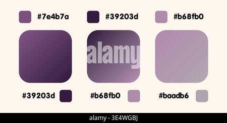 Gradient collection, shiny rainbow hologram. Holographic foil texture, PURPLE, violet, grey gradation. Catalog of samples palettes in RGB HEX. Vector Stock Vector