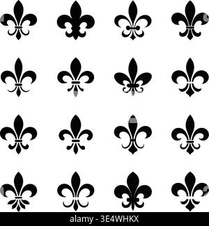Classic black and white fleur-de-lis pattern on a grid layout Stock Vector