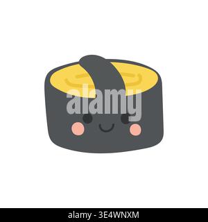 Sea Urchin Sushi or Uni Gunkan Japanese Food Illustration cartoon fish for rice isolated asian. Japan sticker menu vector seafood icon for cute design Stock Vector