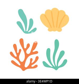 Coral illustration nature for vector sea seaweed and ocean abstract water. Plant icon design for summer silhouette coral and art graphic background Stock Vector