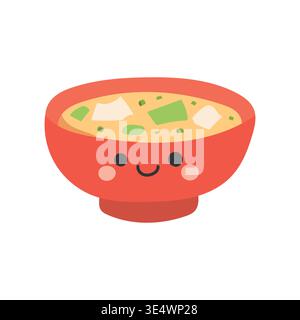 Soup food illustration and miso vector japan with japanese white icon. Cooking isolated cartoon and soup restaurant design with asian cuisine food Stock Vector